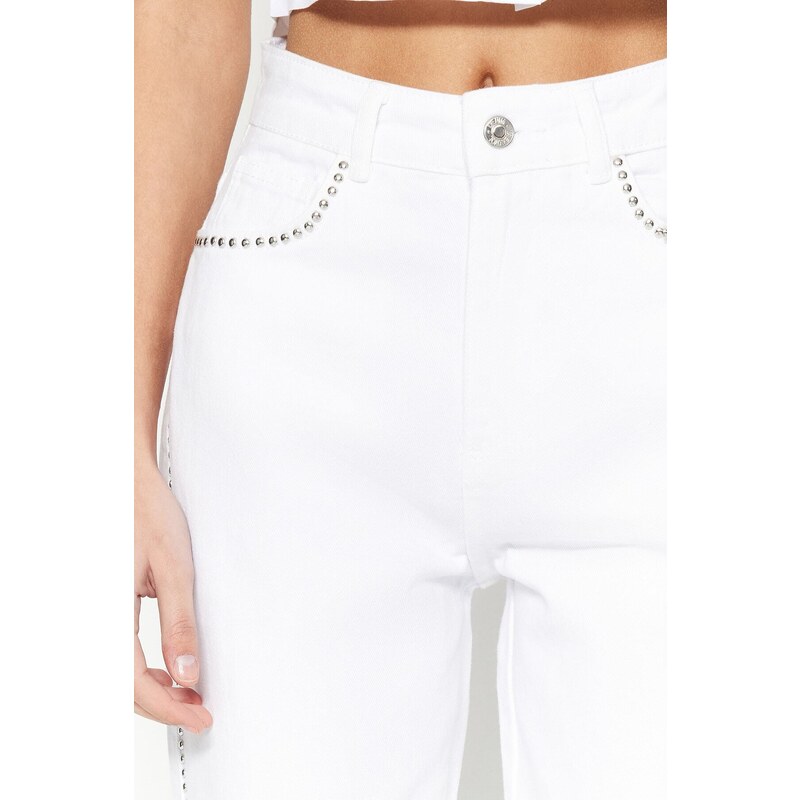 Trendyol White Trocked High Waist Mom Jeans