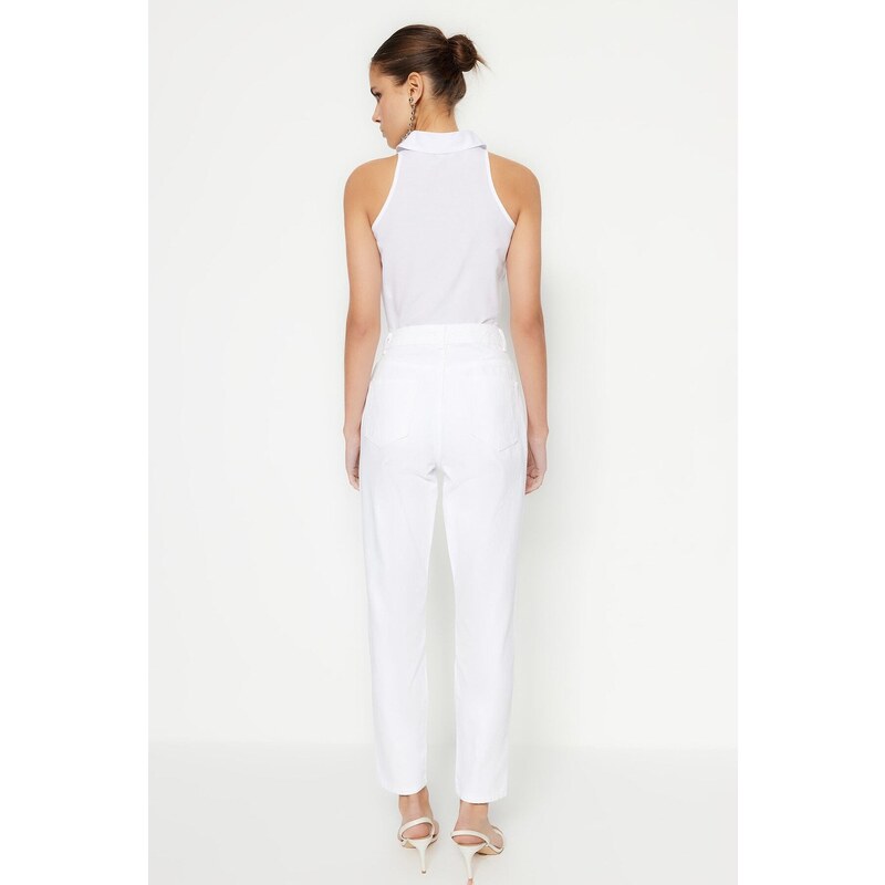 Trendyol White Trocked High Waist Mom Jeans