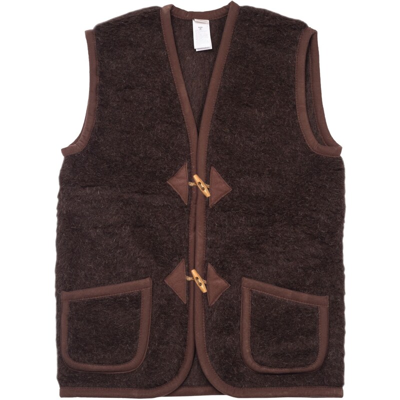 Vlnka Vlněná vesta Merino s knoflíky tmavě hnědá 59935843
