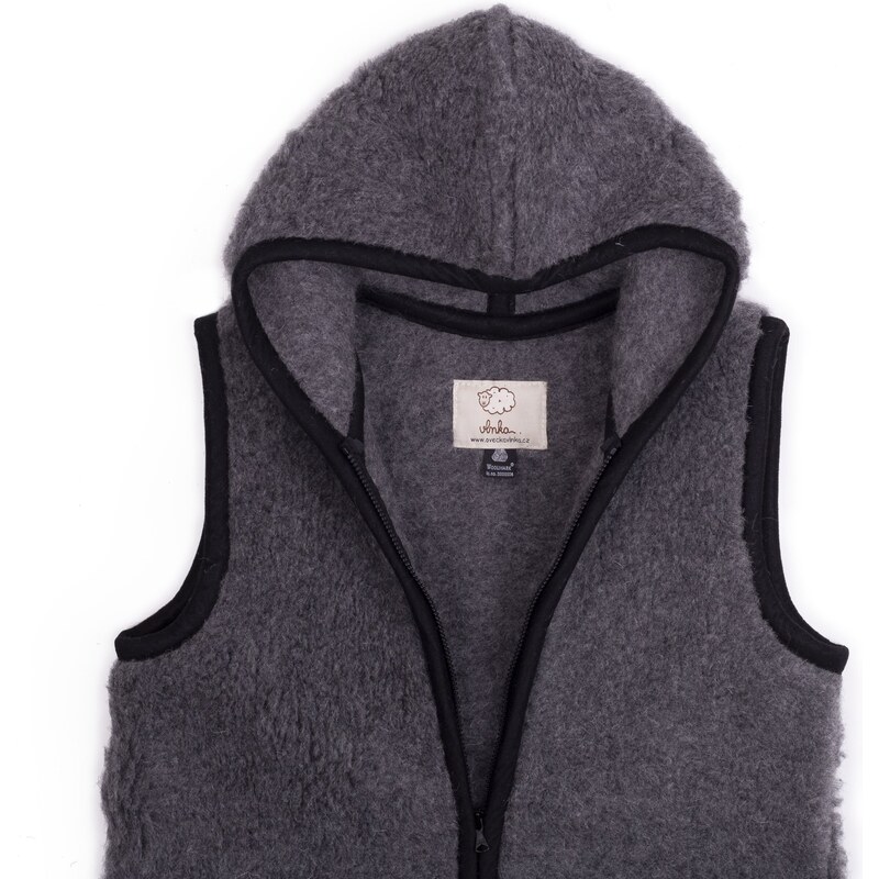 Vlnka Vlněná vesta Merino s kapucí tmavě šedá 41556499