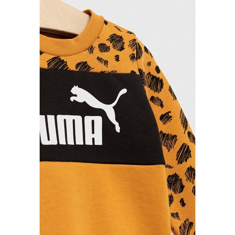 Dětská mikina Puma ESS+ MATES Crew žlutá barva, vzorovaná