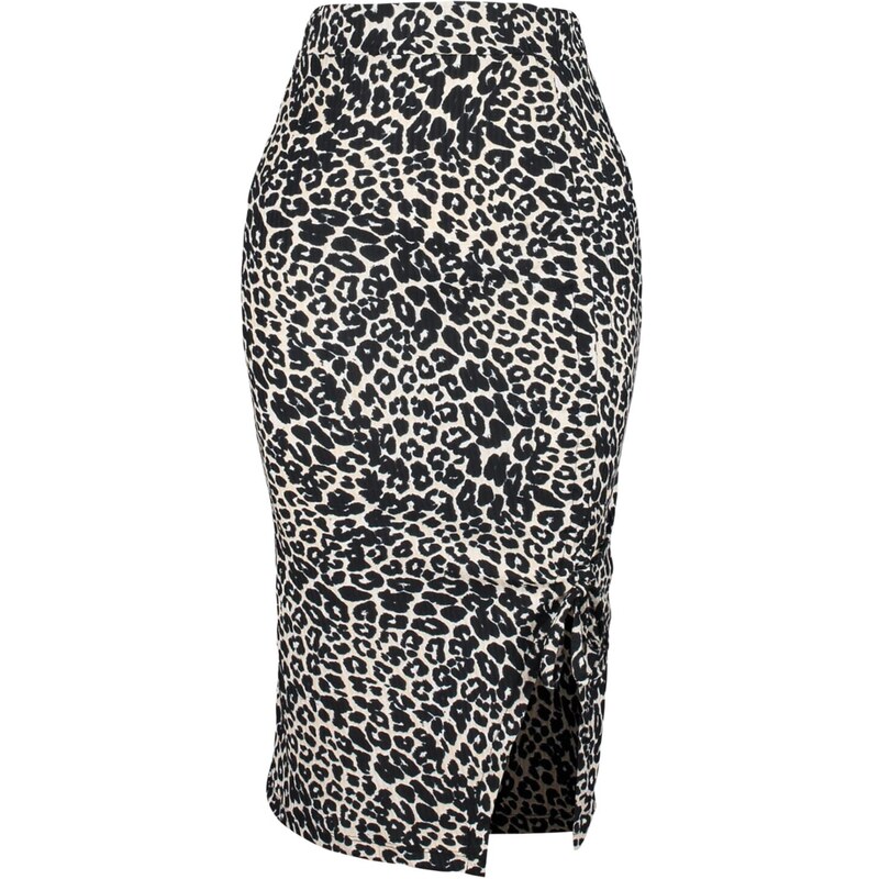 Trendyol Brown Printed High Waist Mini Knitted Mini Skirt With Pleats and Slits