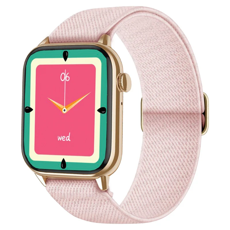 Chytré hodinky Madvell Pulsar s bluetooth voláním a EKG pudrová zlatá s  růžovým pružným nylonovým řemínkem - GLAMI.cz