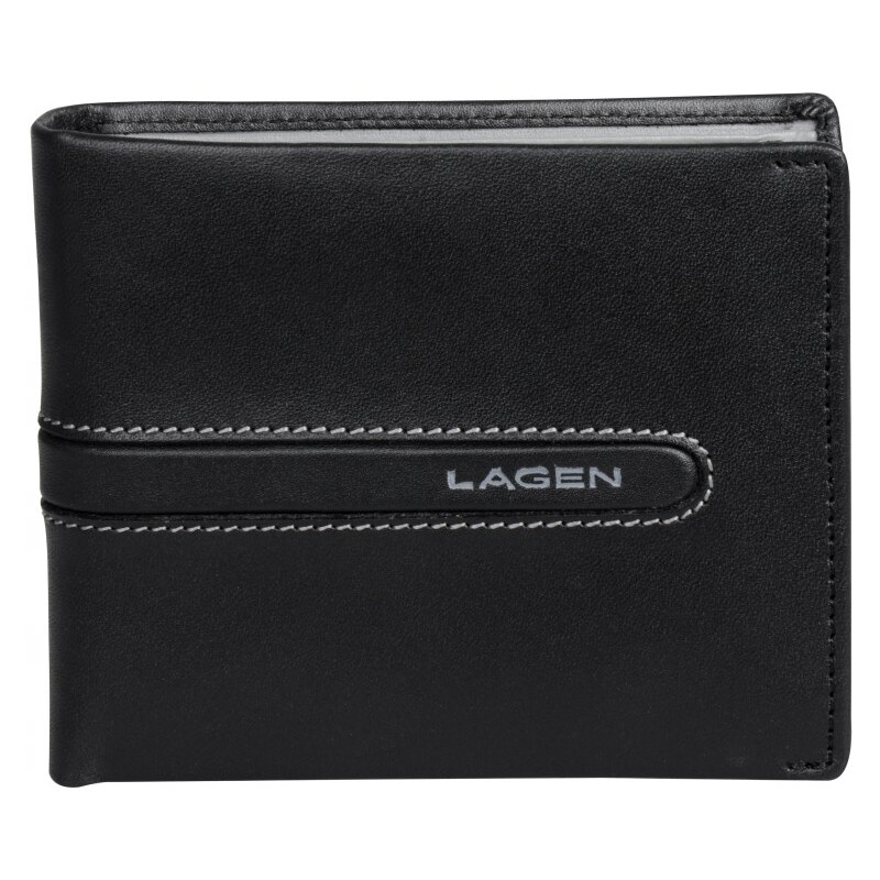 Lagen Pánská černá kožená peněženka Black/Grey 614866-1