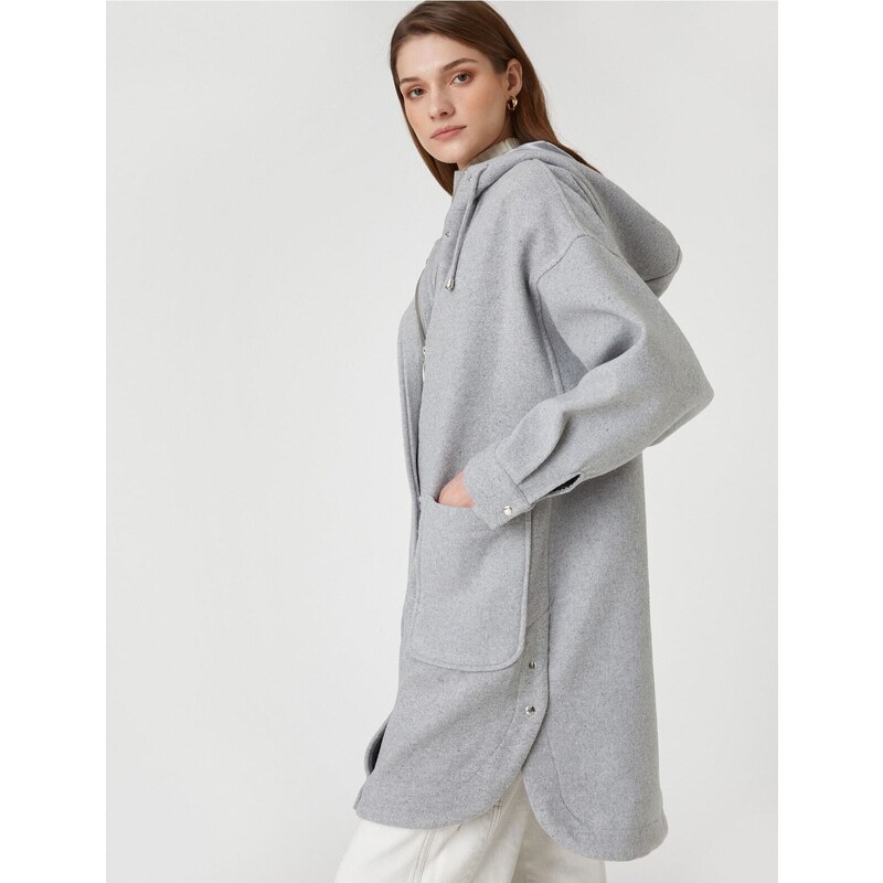 Koton Oversize Kabát s kapucí Cachet Wool Blend s kapsovým zipem