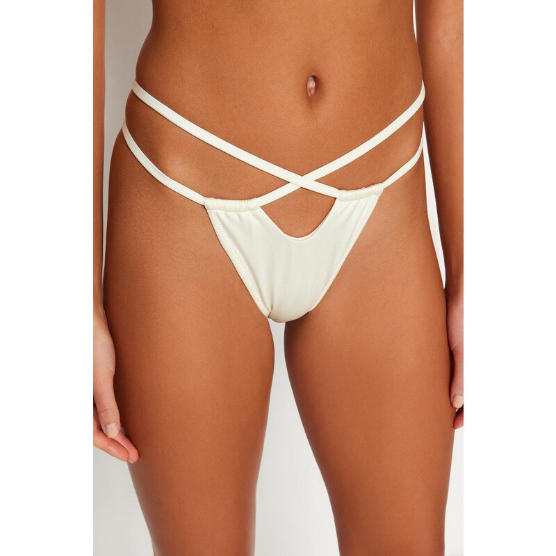 Trendyol Ecru Tunnel High Leg Bikini Bottom