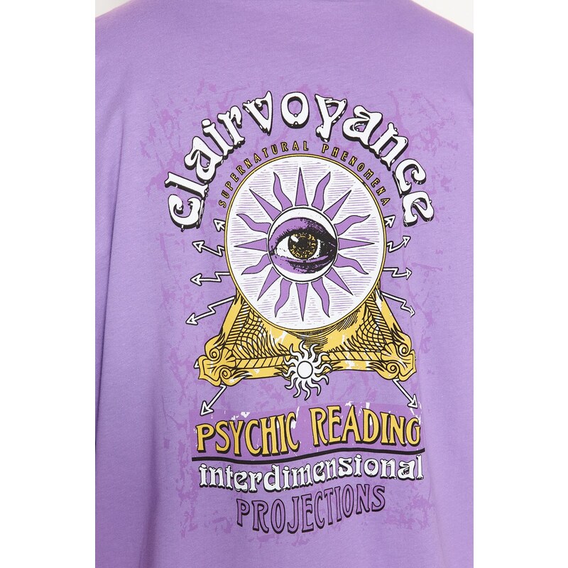 Trendyol Dark Lilac Oversize Back Printed Short Sleeve T-Shirt