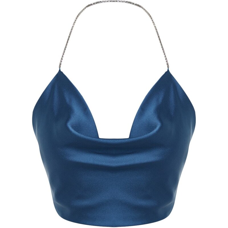 Trendyol Indigo Stone Strap Detailed Satin Bustier