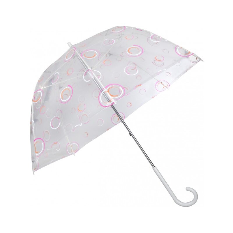 Doppler Dámský průhledný holový mechanický deštník Capri Transparent Circles Lang - růžovo-oranžový 74054B17-2
