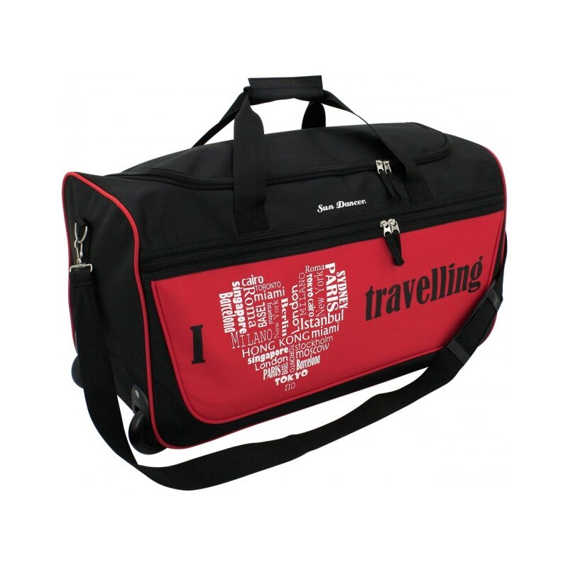 Friedrich Lederwaren Cestovní taška na kolečkách I Love travelling černá/červená 56061-0-3