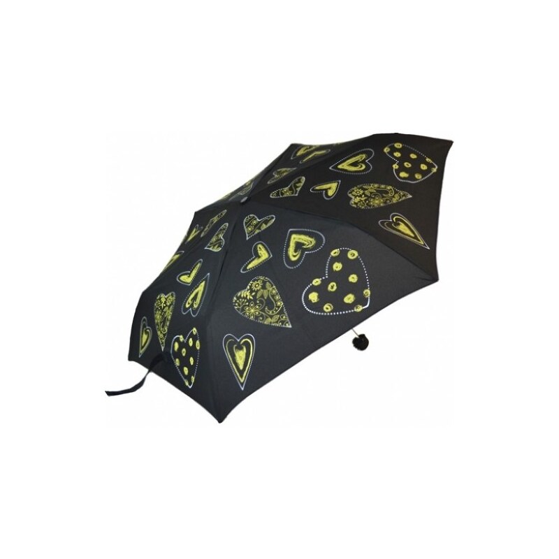 Blooming Brollies Dámský skládací mechanický deštník Yellow Hearts EDFHY