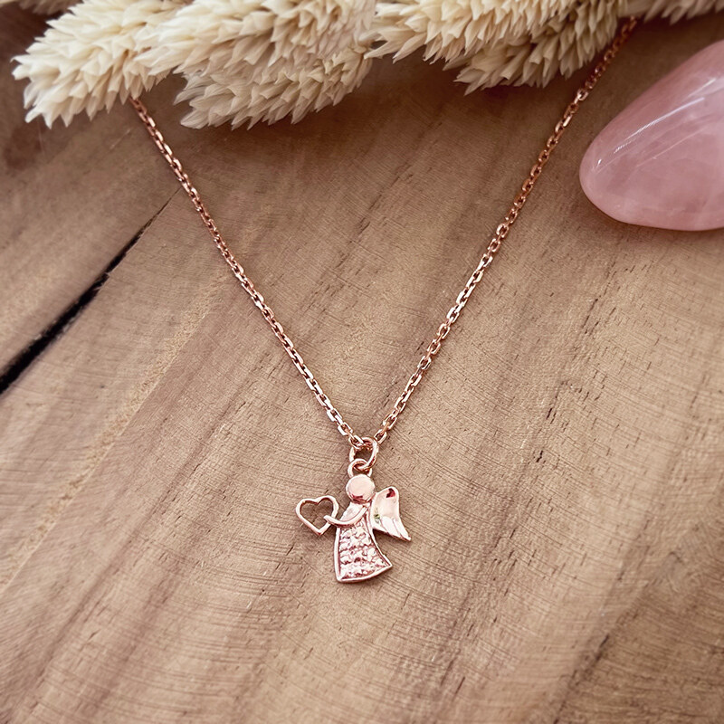Estemia Stříbrný náhrdelník s přívěskem anděla v úpravě rose gold - 78901108