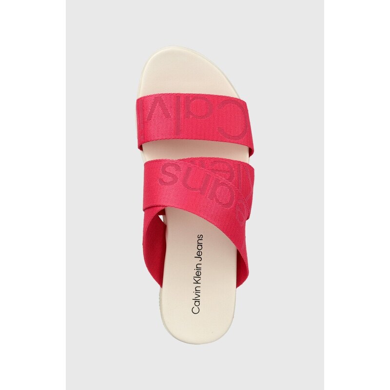 Pantofle Calvin Klein Jeans FLATFORM SANDAL WEBBING dámské, růžová barva,  na platformě, YW0YW00966 - GLAMI.cz