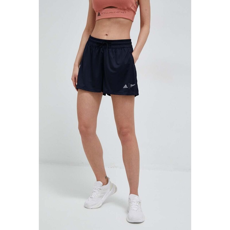 Běžecké šortky adidas Performance x Parley tmavomodrá barva, high waist