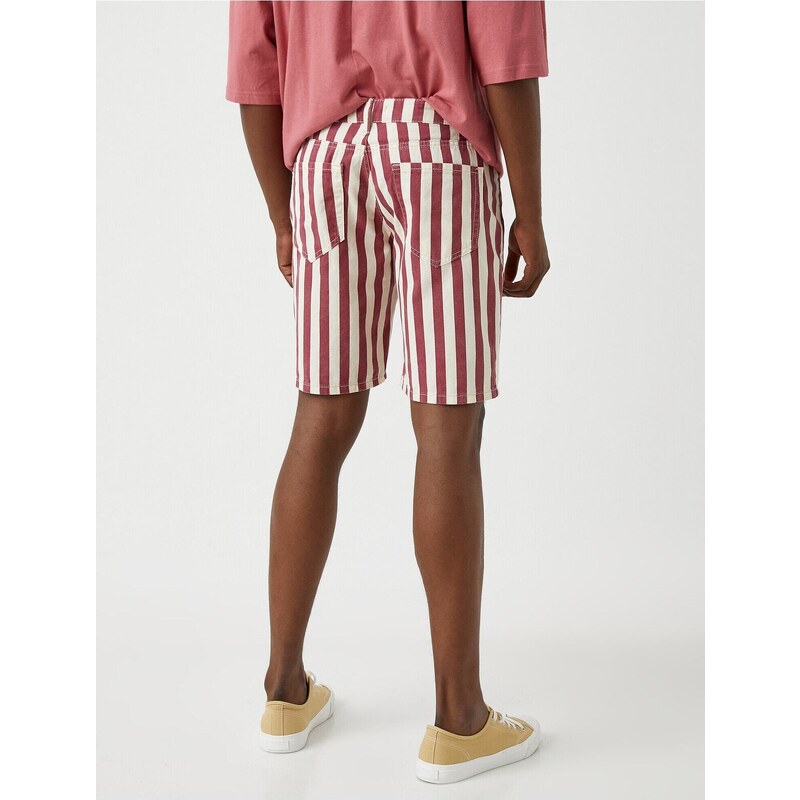 Koton Striped Denim Shorts with Pockets