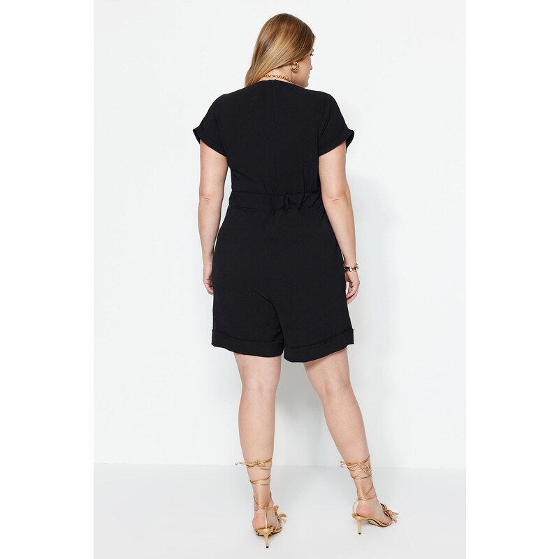 Trendyol Curve Black Woven V-Neck Jumpsuit