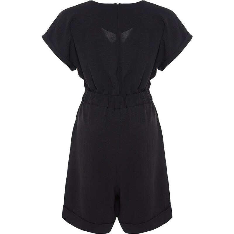 Trendyol Curve Black Woven V-Neck Jumpsuit