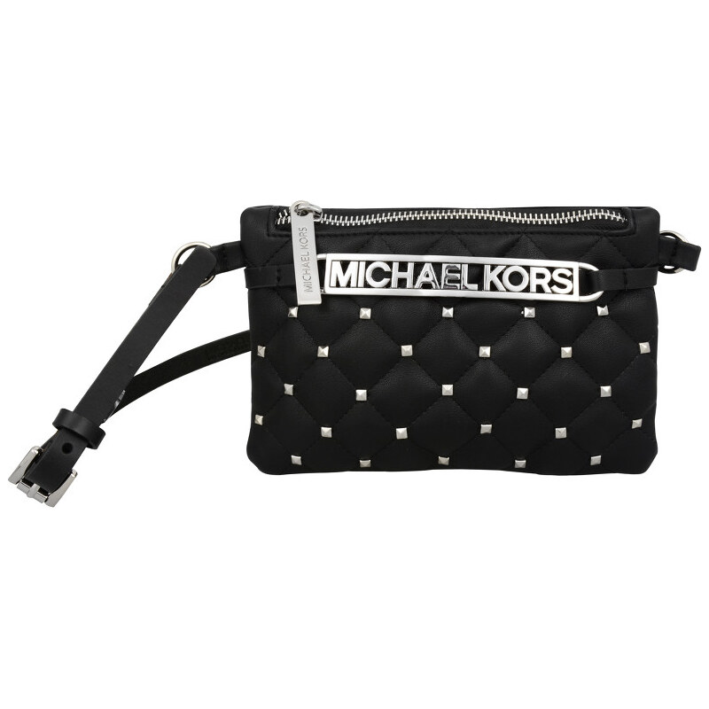 Michael Kors Elegantní dámská kabelka s opaskem Studded Logo Belt Bag - černá/stříbrná 553365c-2