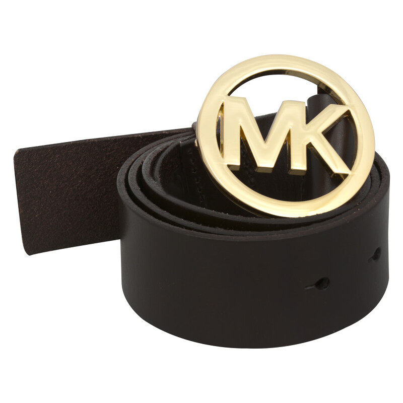 Michael Kors Dámský kožený opasek Round Logo Belt - hnědá/zlatá 553246c-2 L
