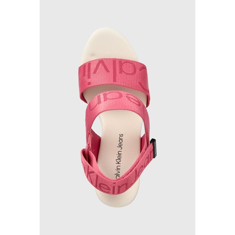 Sandály Calvin Klein Jeans WEDGE SANDAL WEBBING dámské, růžová barva, na klínku, YW0YW00959