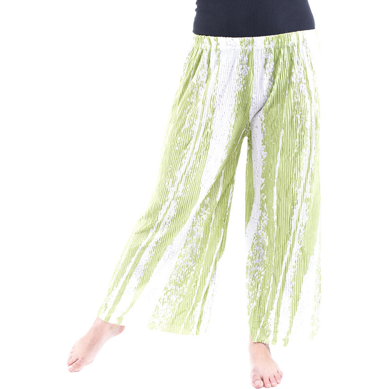 Sale-Dámské batikované plisované volné kalhoty 911-102 - sv. zelené