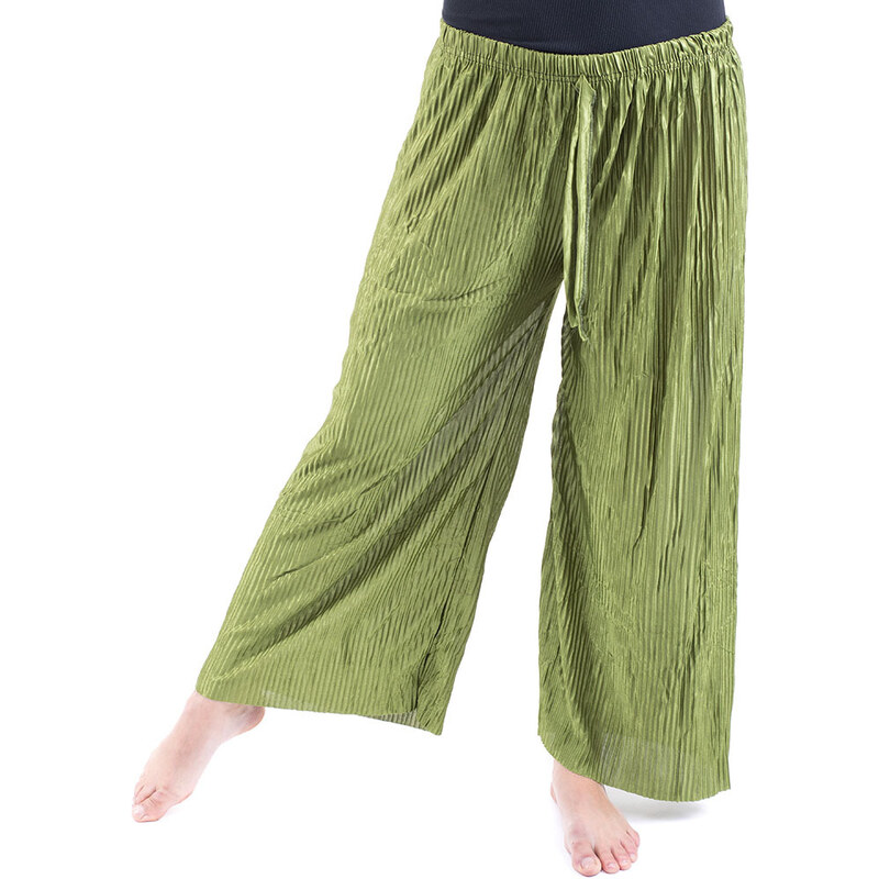 Sale-Dámské plisované volné kalhoty 911-101 - zelené