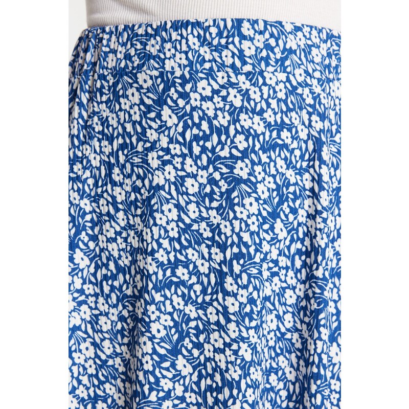 Trendyol Indigo Patterned Ruffle Asymmetrical High Waist Midi Stretch Knit Skirt