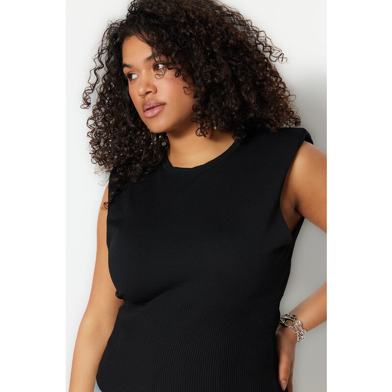 Trendyol Curve Black Wraparound Thin Knitwear With Padded Blouse