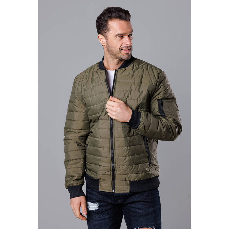 J.STYLE Pánská prošívaná khaki bunda bomber (MY02-3)