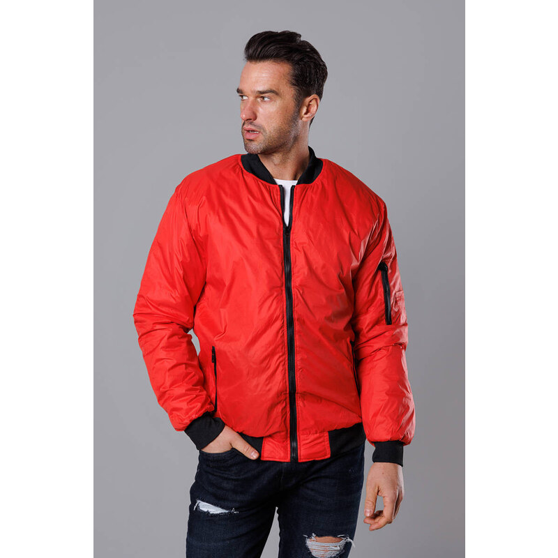 J.STYLE Pánská prošívaná bunda bomber s podšívkou červená (AK95
