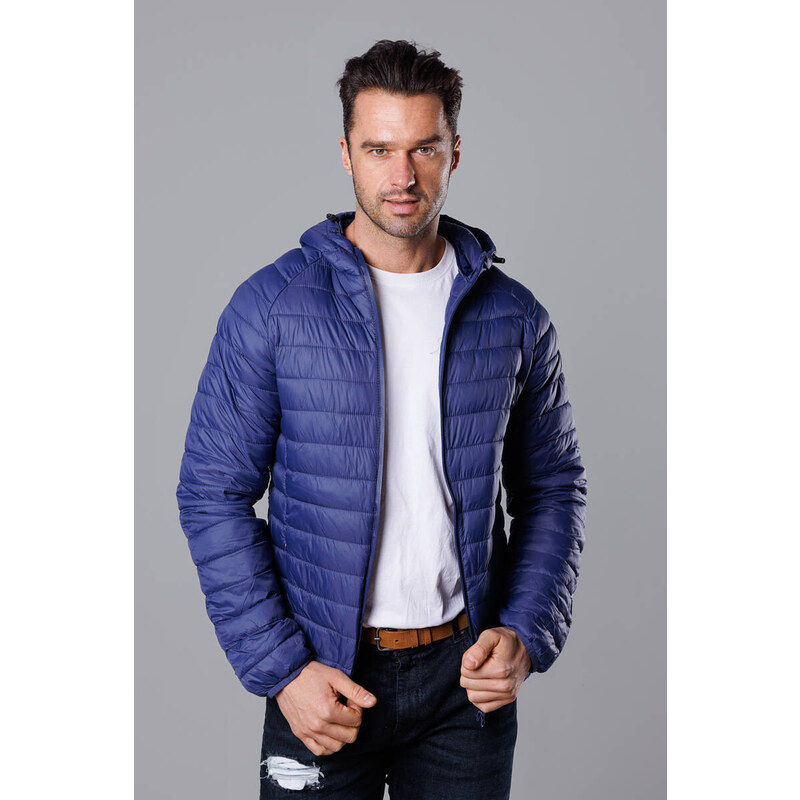 J.STYLE Pánská prošívaná bunda s kapucí tmavě modrá (HM112-50)