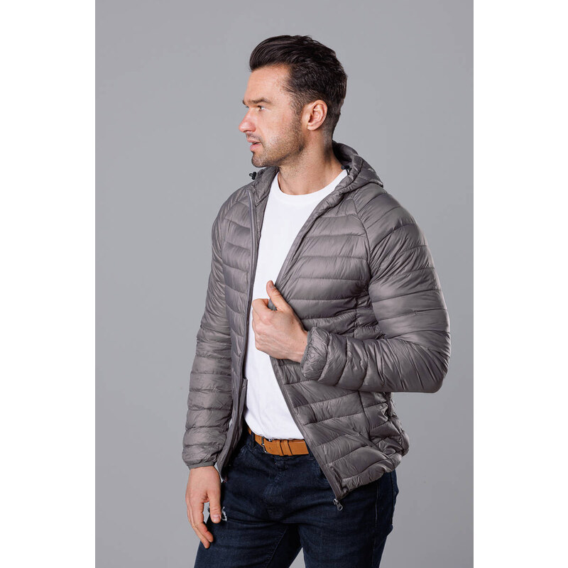J.STYLE Pánská prošívaná bunda s kapucí tmavě šedá (HM112-2)