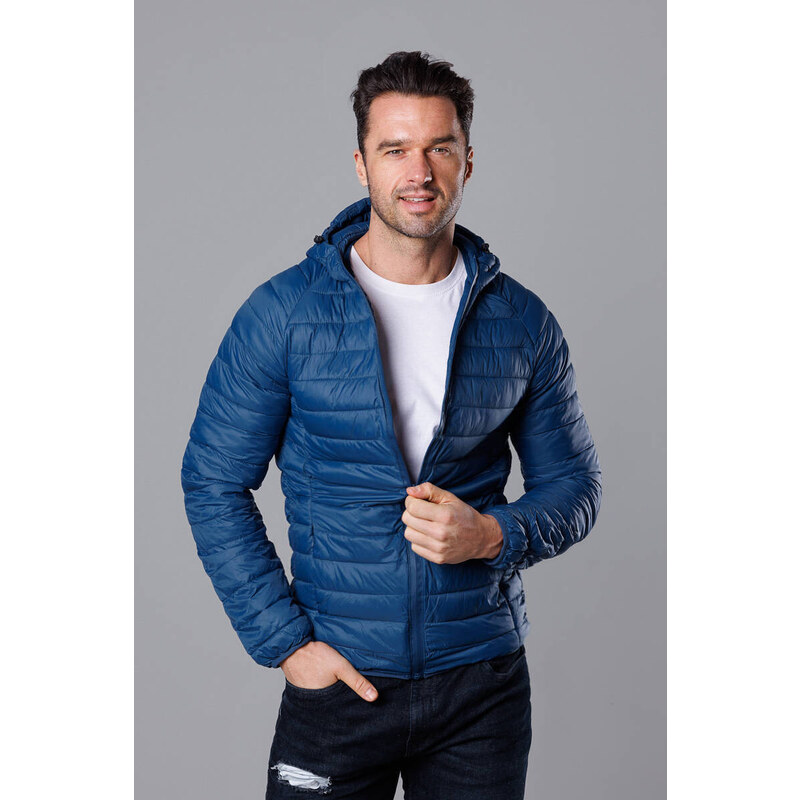 J.STYLE Pánská prošívaná bunda s kapucí tmavě modrá (HM112-55)