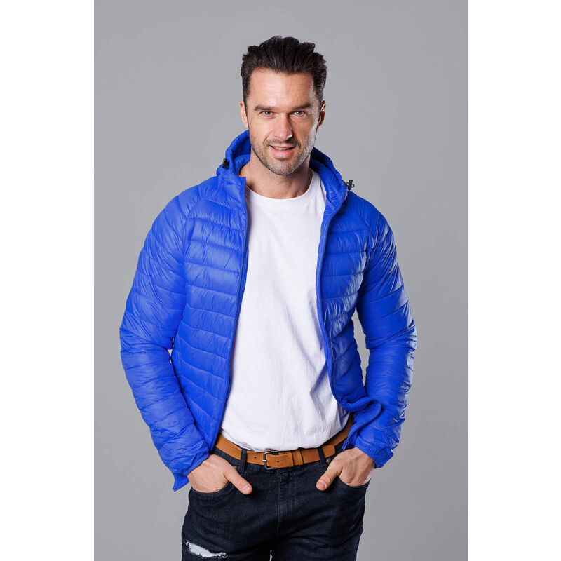 J.STYLE Pánská prošívaná bunda s kapucí modrá (HM112-40)