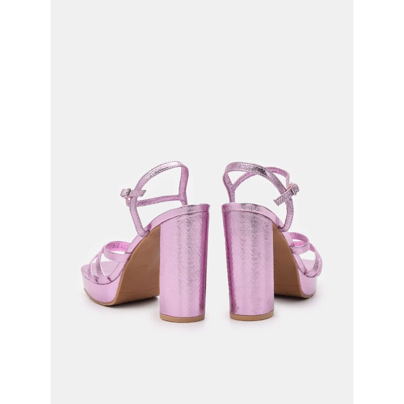 Sinsay - Sandály na širokém podpatku - pastelová růžová
