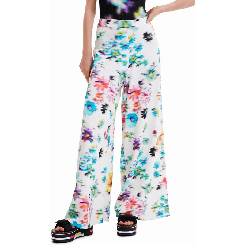 Kalhoty Desigual dámské, bílá barva, široké, high waist