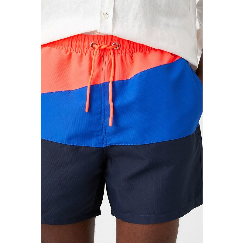 Koton Marine Shorts with Color Block, Lace-Up Waist