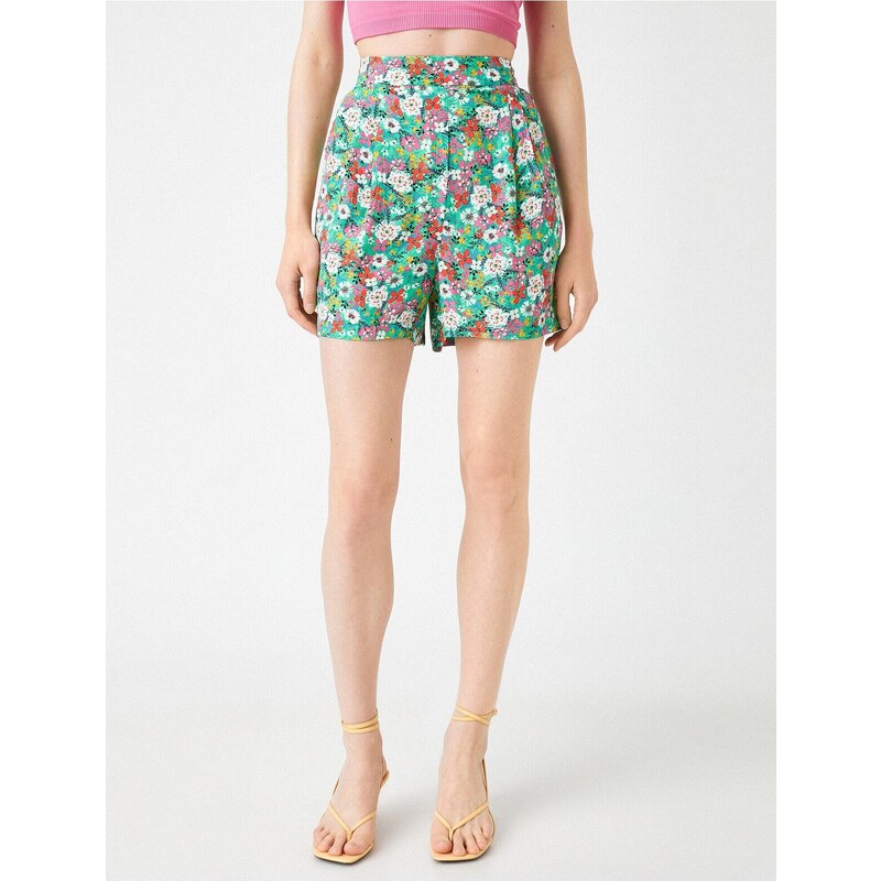 Koton Floral Mini Shorts Pleated