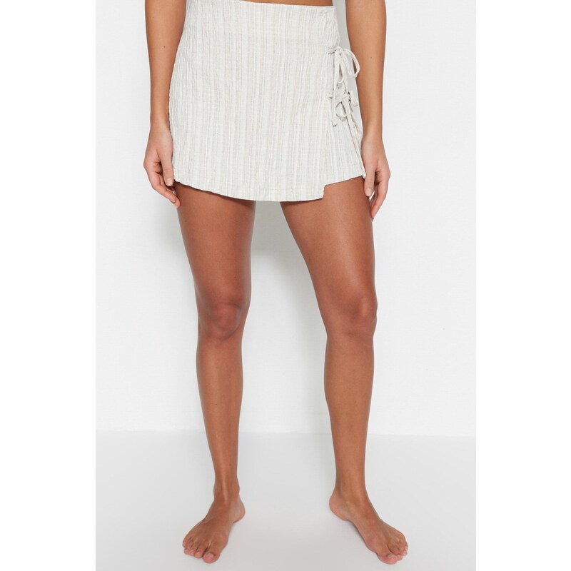 Trendyol Bridal Ecru Woven Tied Linen Blended Shorts Skirt