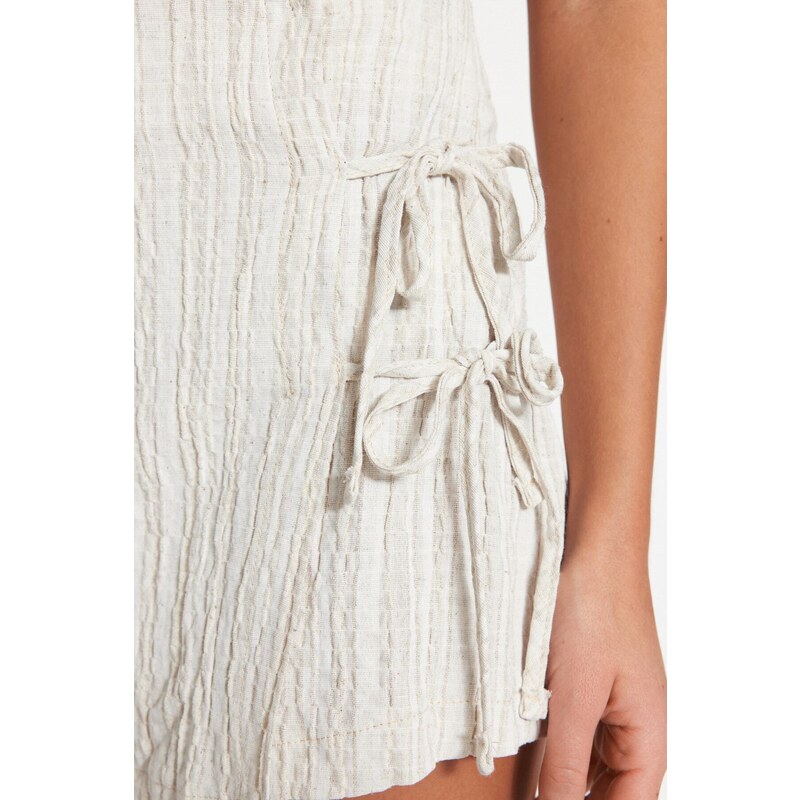 Trendyol Bridal Ecru Woven Tied Linen Blended Shorts Skirt