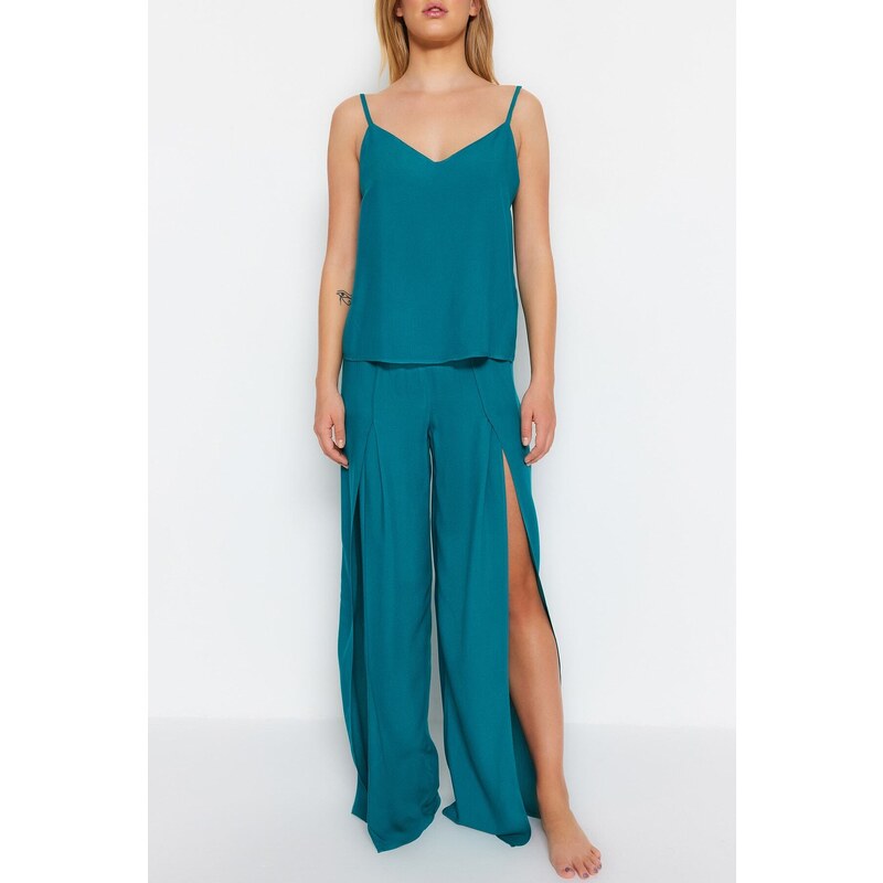 Trendyol Oil Slit Detail Singlet-Pants Weave Pajamas Set