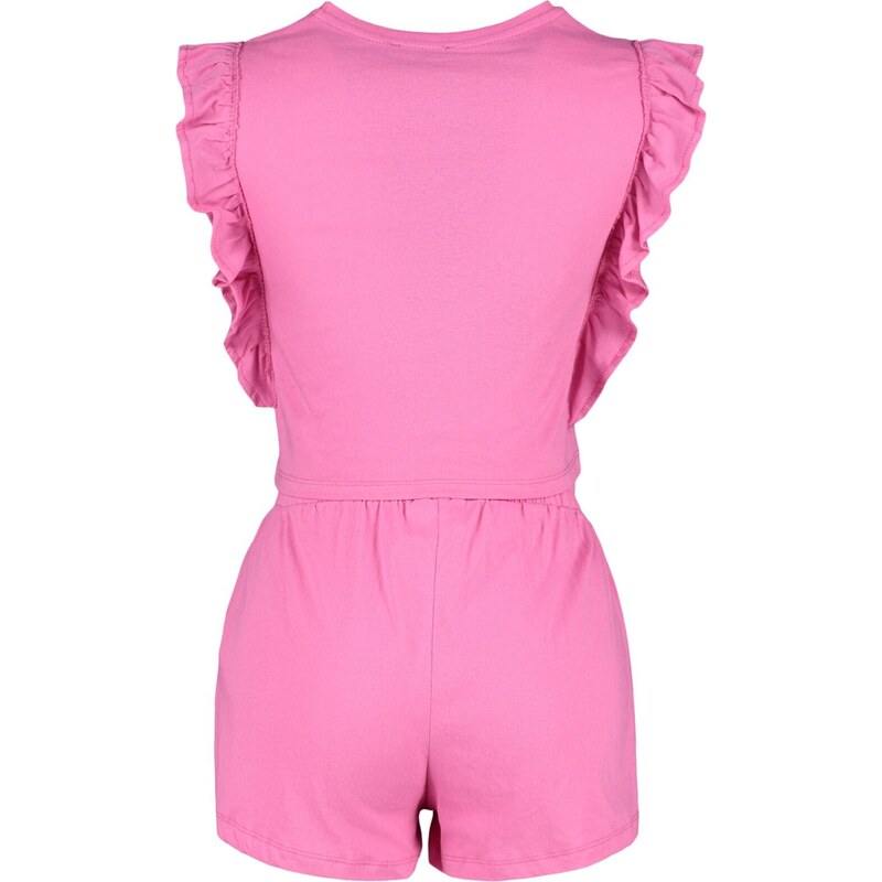 Trendyol Pink 100% Cotton Ruffled T-shirt-Shorts, Knitted Pajamas Set