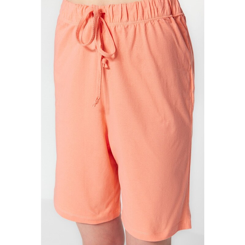 Trendyol Peach Unisex 100% Cotton Slogan Printed T-shirt-Shorts Knitted Pajama Set