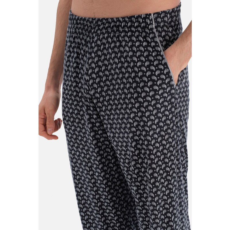 Dagi Black Long Sleeve Top Size Printed Bottom Modal Groom Pajamas Set