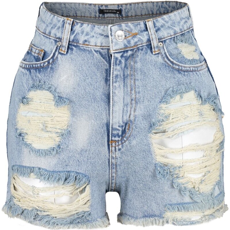 Trendyol Ripped Blue Mini Denim 100% Cotton Shorts & Bermuda