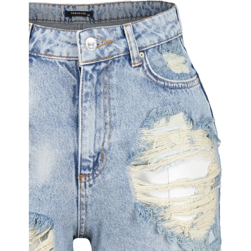 Trendyol Ripped Blue Mini Denim 100% Cotton Shorts & Bermuda