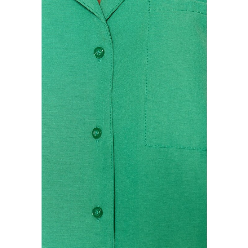 Trendyol Green Terrycotton Shirt-Shorts Woven Pajamas Set