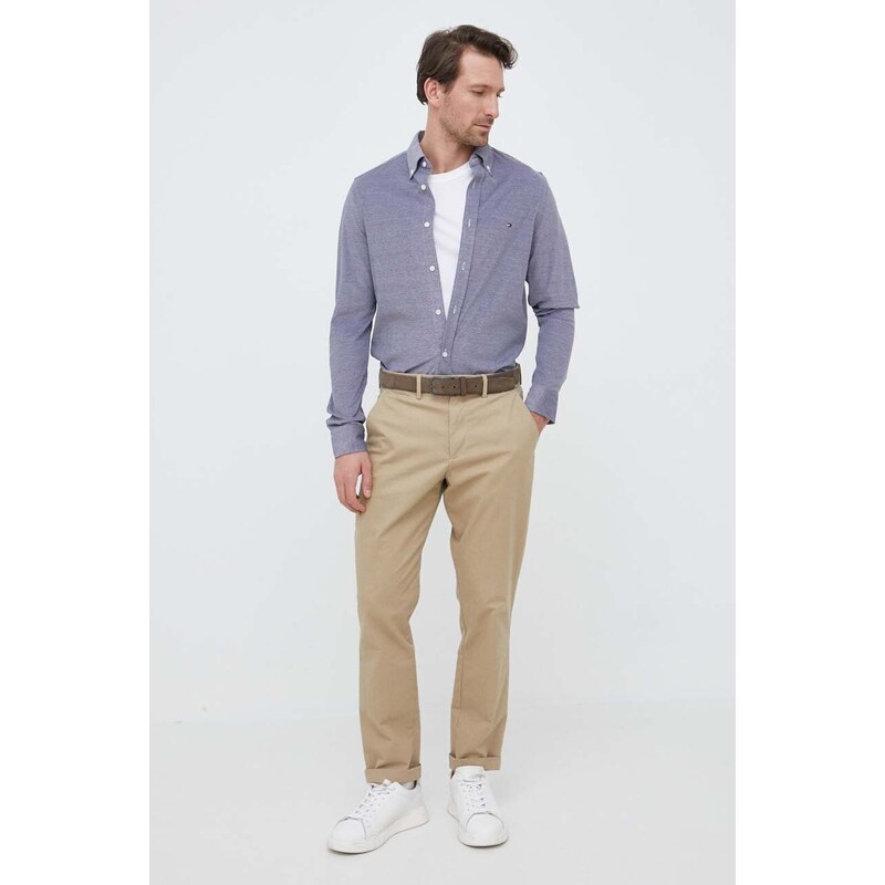 Košile Tommy Hilfiger tmavomodrá barva, slim, s límečkem button-down