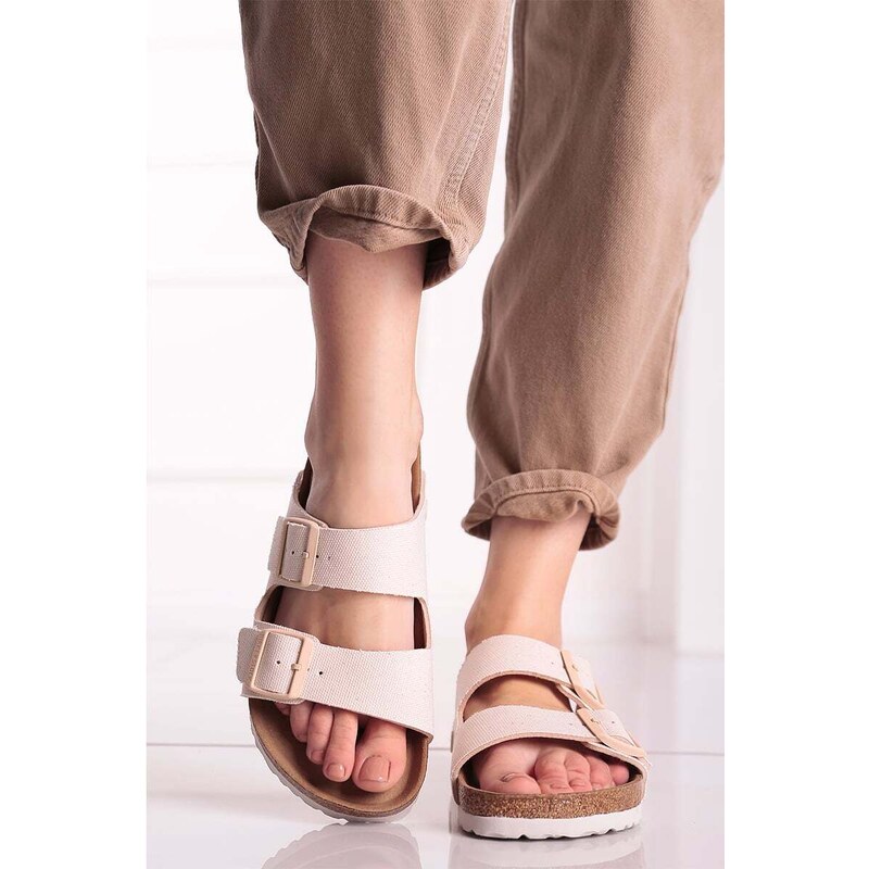 Birkenstock Světle béžové veganské pantofle Arizona Tex Canvas