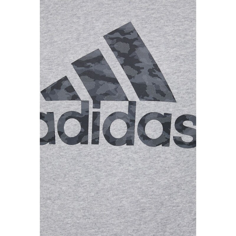 Mikina adidas pánská, šedá barva, s kapucí, s potiskem